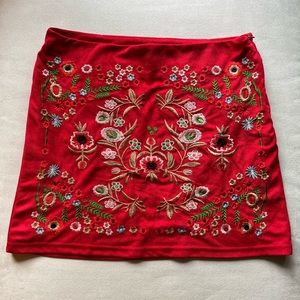 red embroidered flower skirt